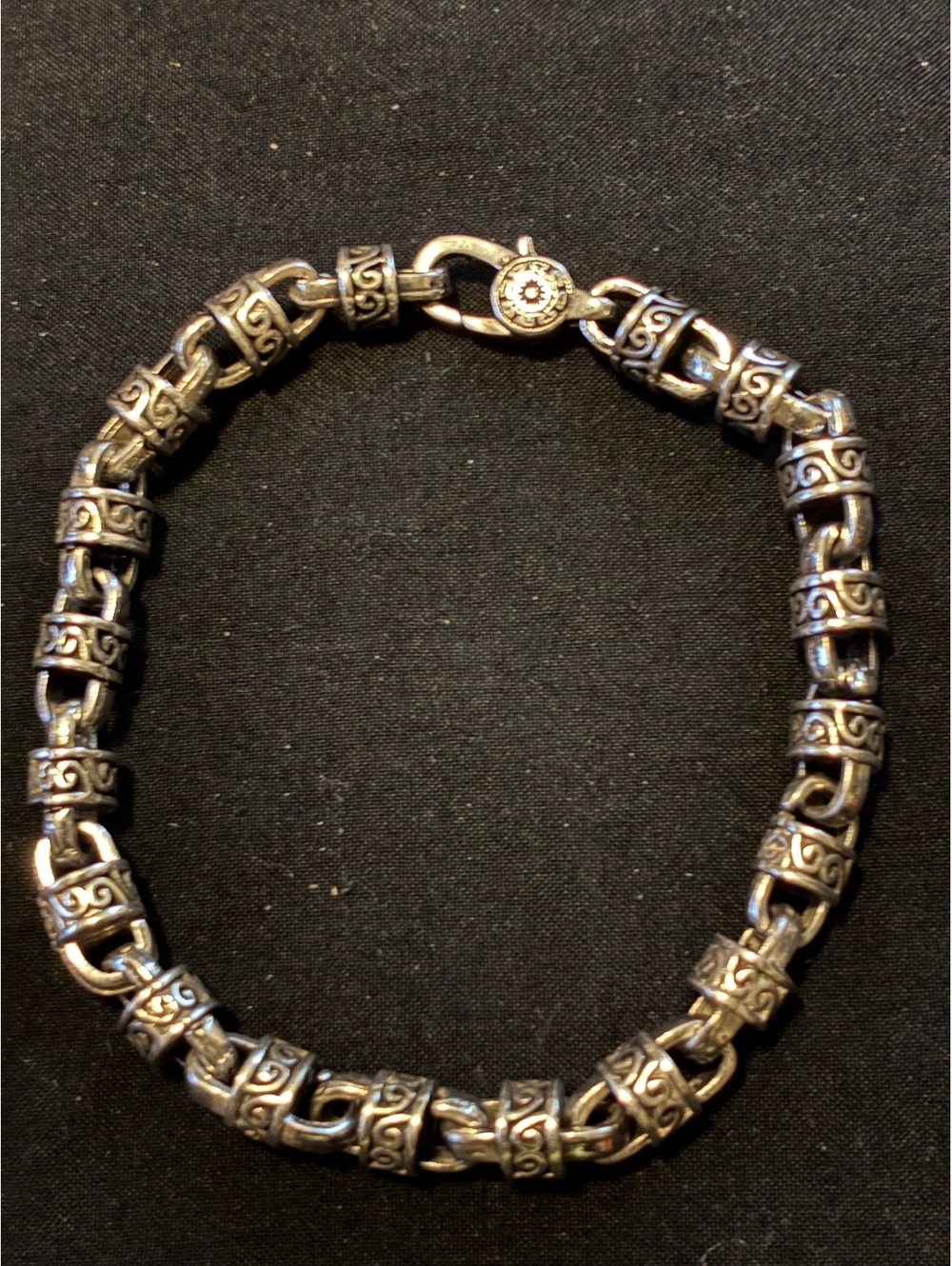 Vintage Style Engraved Steel Link Bracelet - Brand New 9”